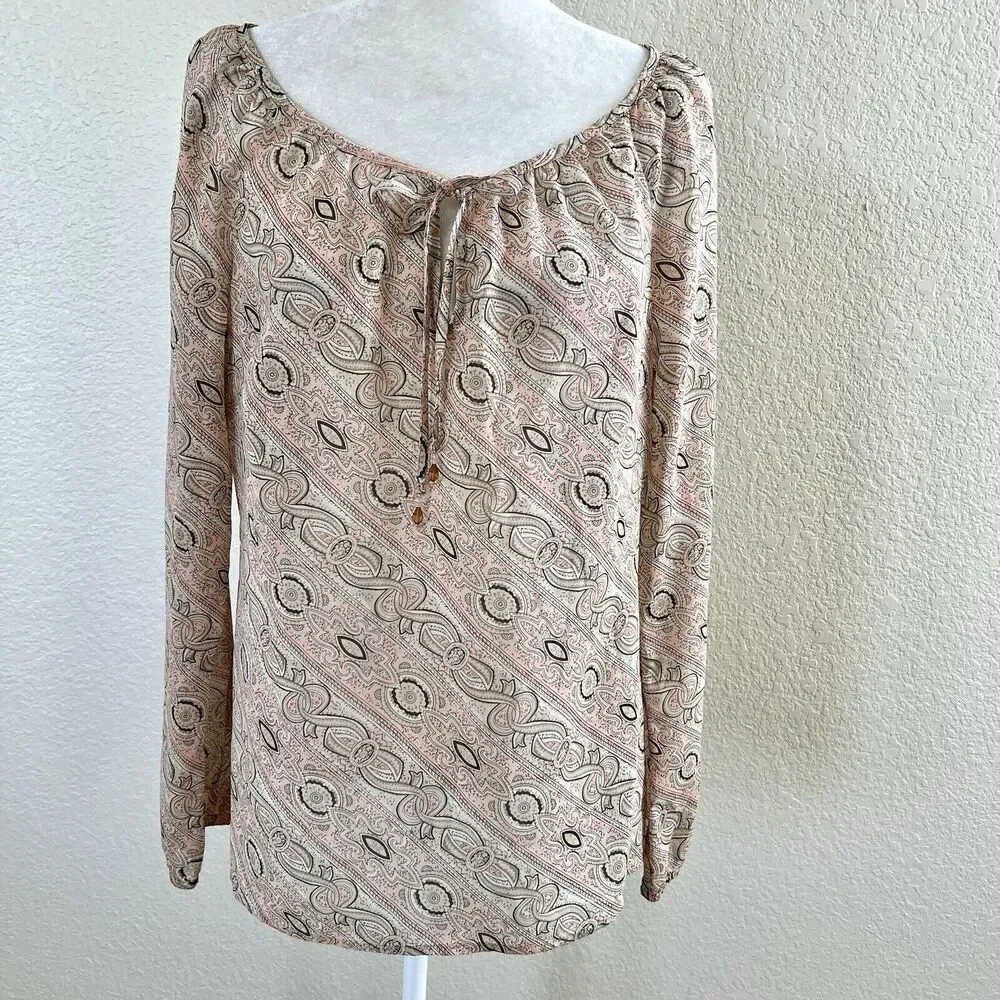 Ann Taylor Loft Light Pink Floral Blouse Shirt Women Size 10 Paisley Print Sheer